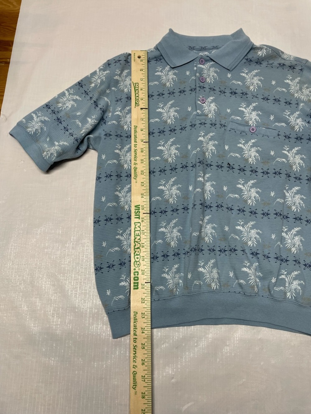 Men's Light Blue Palm-Print Short Sleeve Polo - Picture 3 of 5